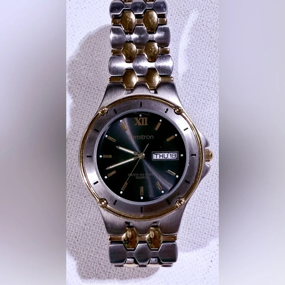 Armitron Two-Tone Silver and Gold Watch with Black Dial